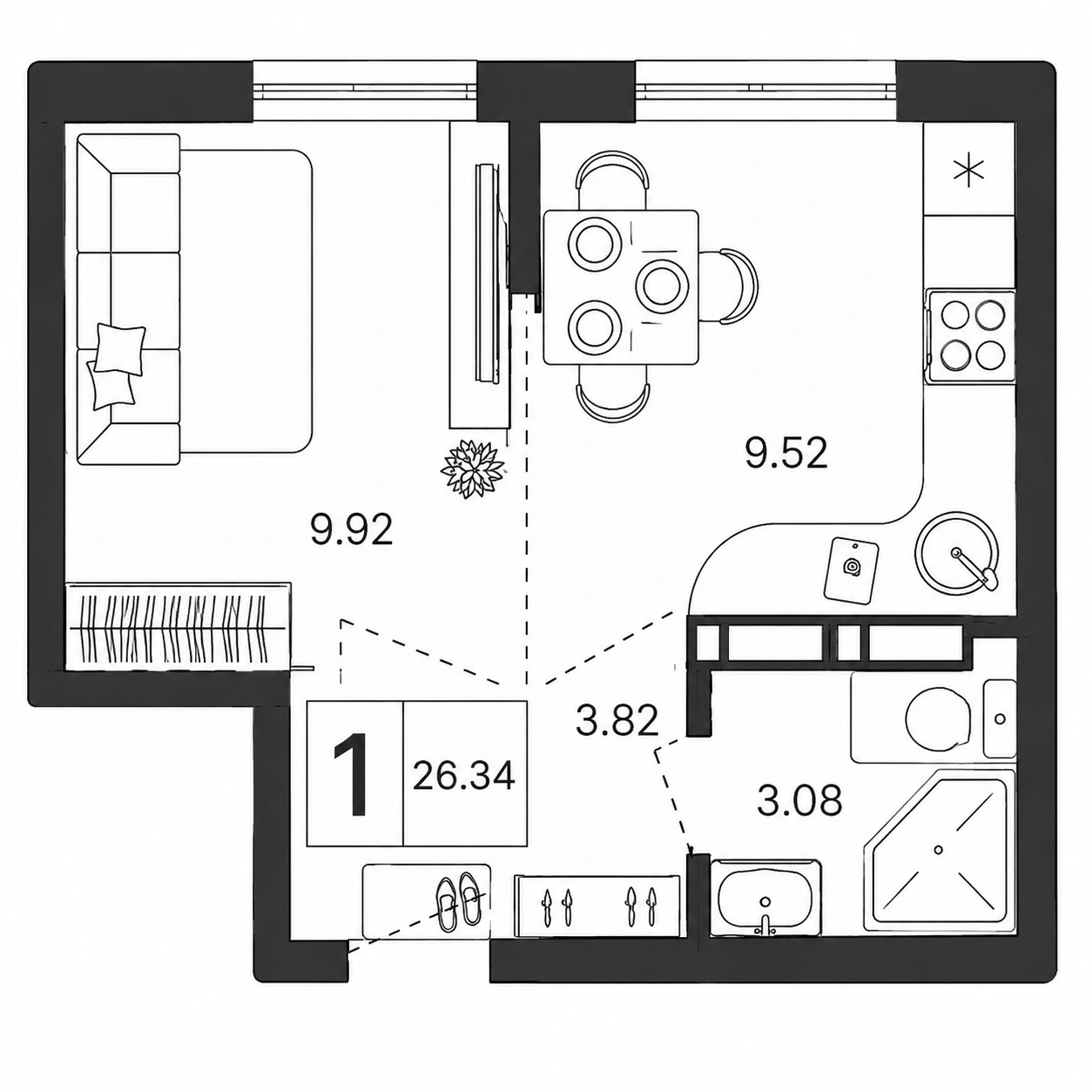 Планировка Светский лес 26,34 м²