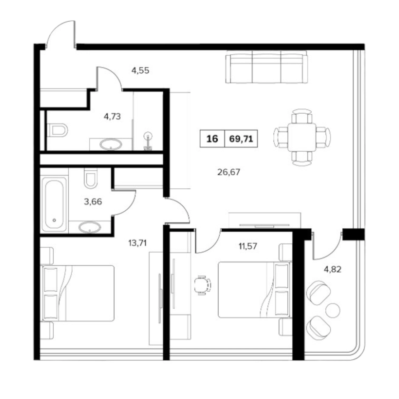 Планировка 69,71 м², Белые ночи