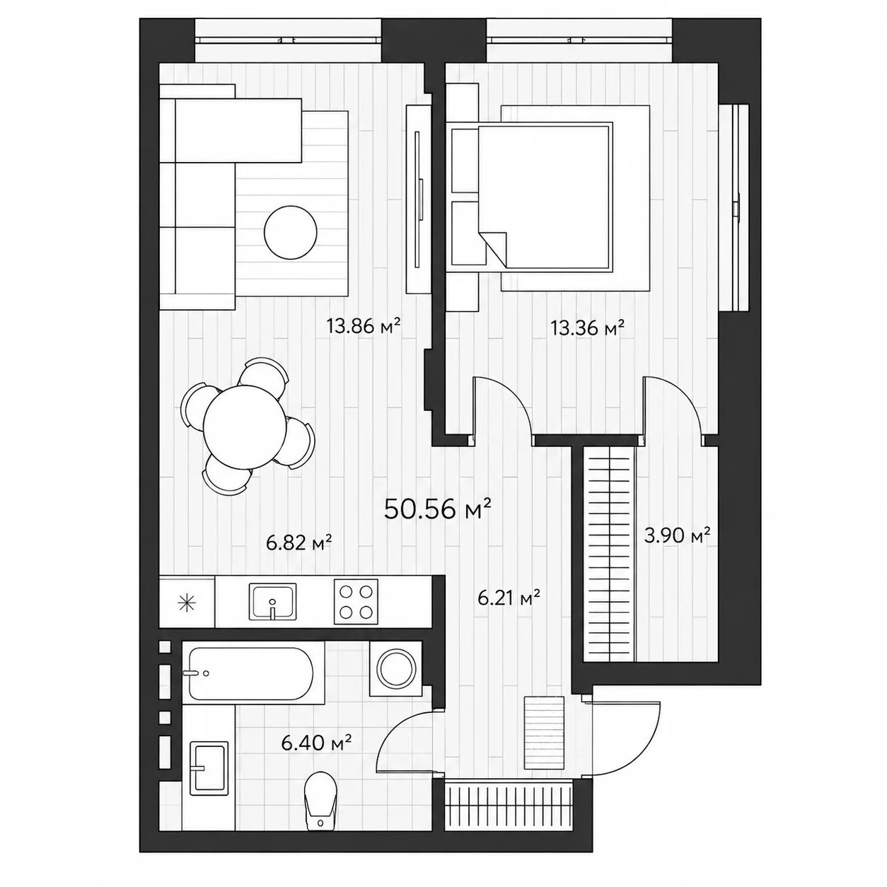 Планировка Умун 50,57 м²