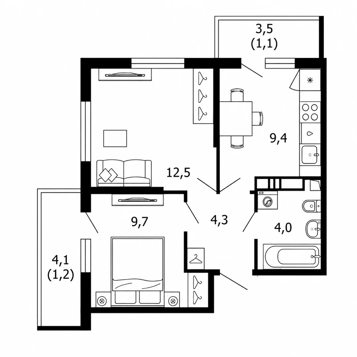 Планировка Лестория 42 м²