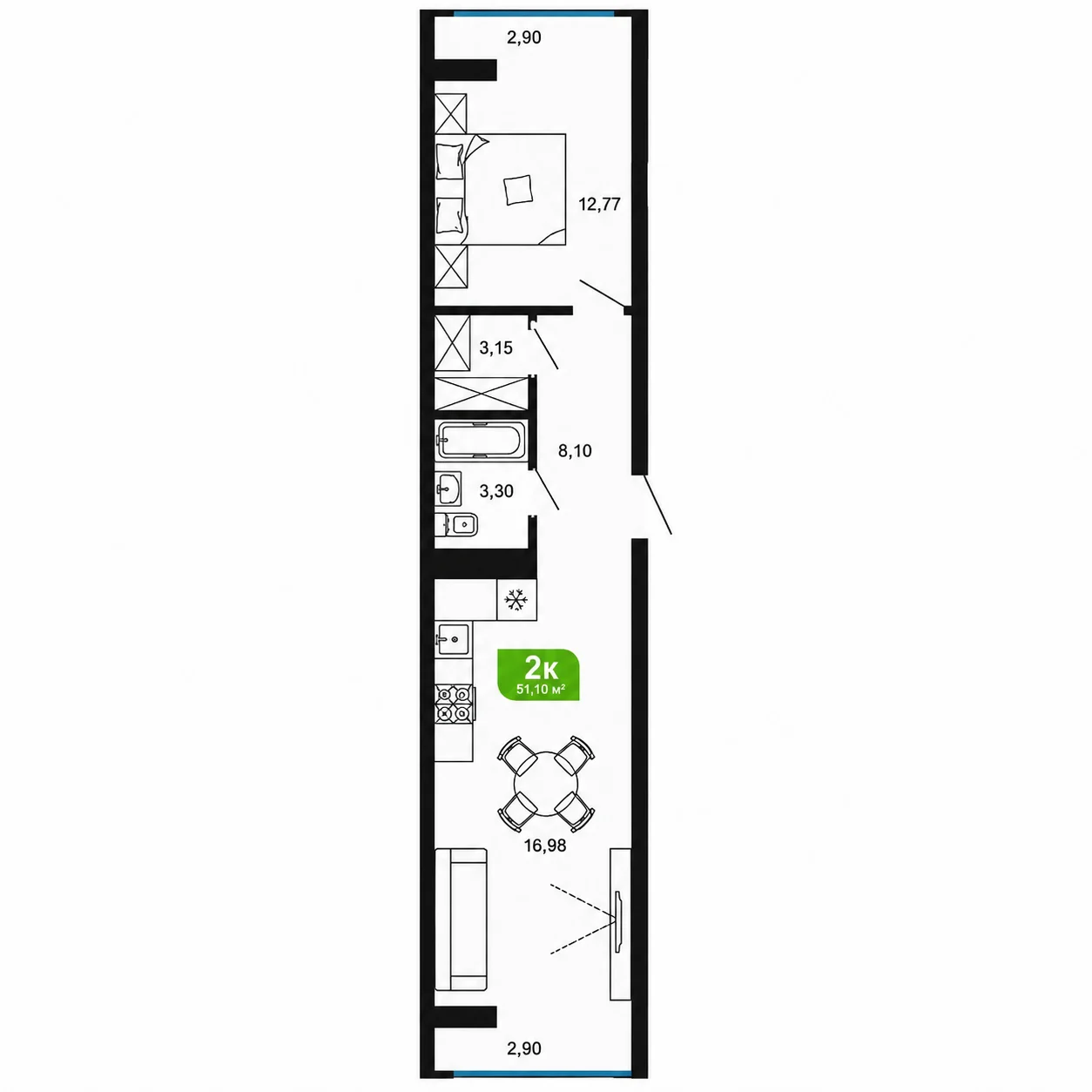 Планировка Сочи Парк 49,1 м²