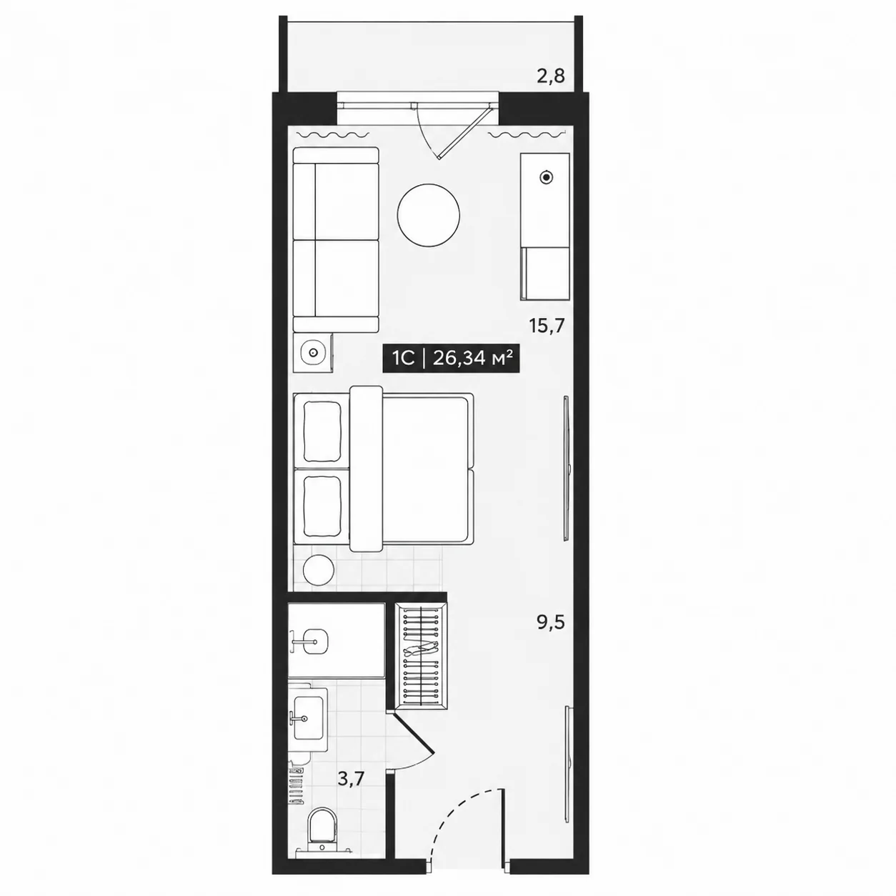 Планировка Алтын Шор 26,14 м²