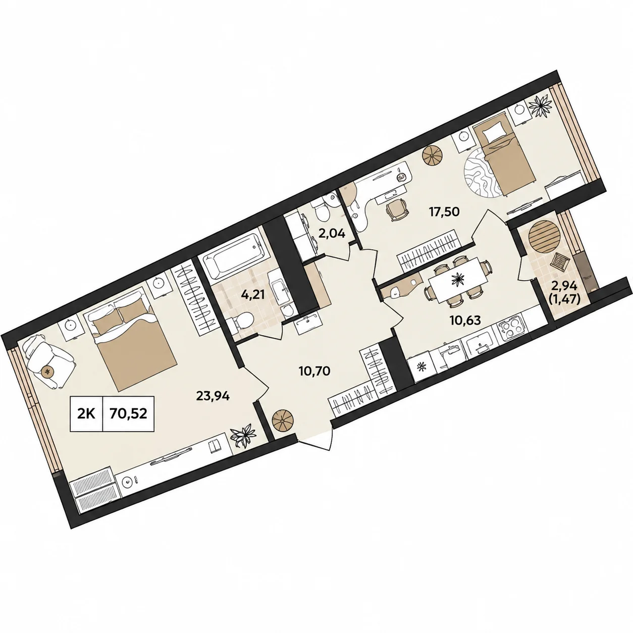 Планировка Отражение 70,52 м²