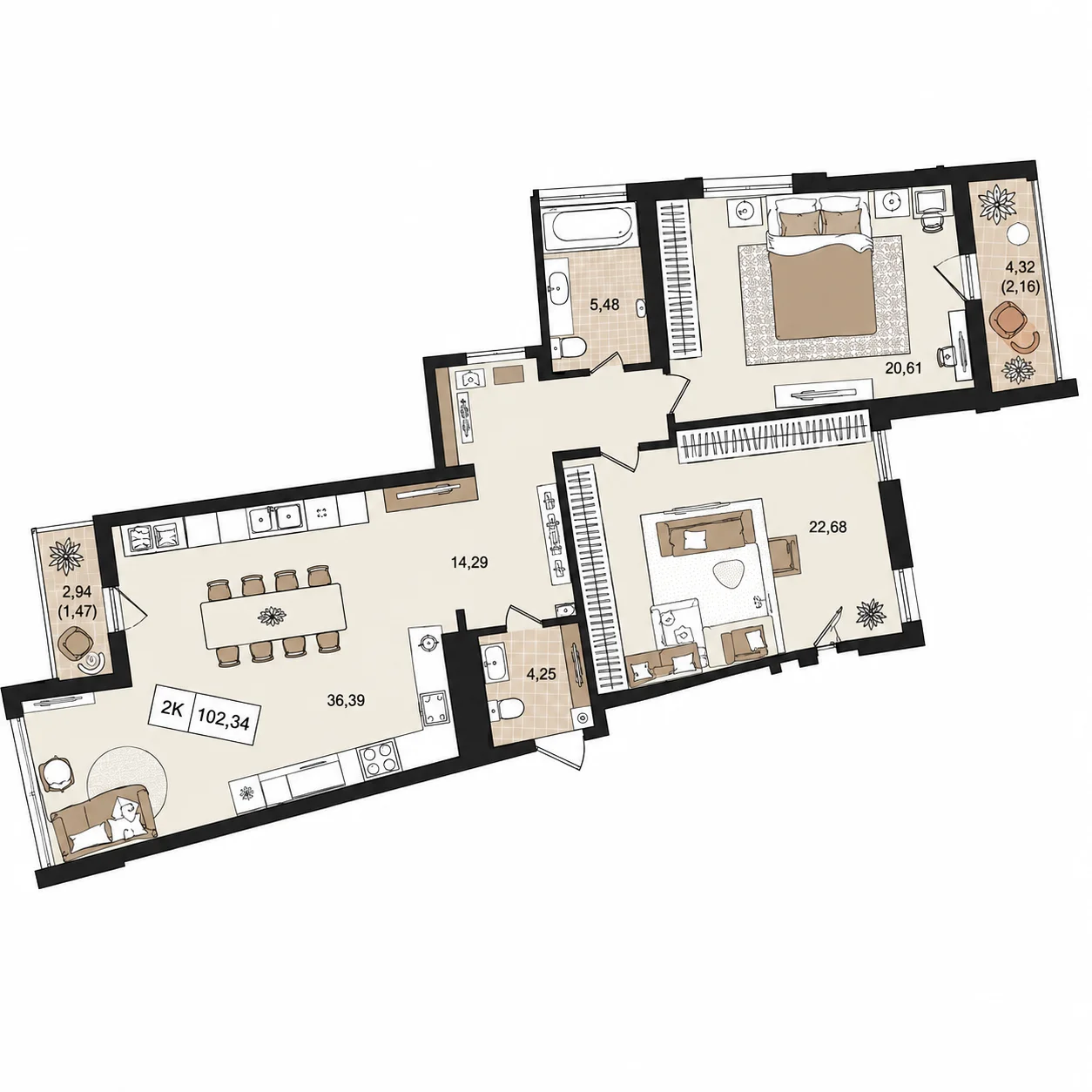 Планировка Отражение 107,34 м²