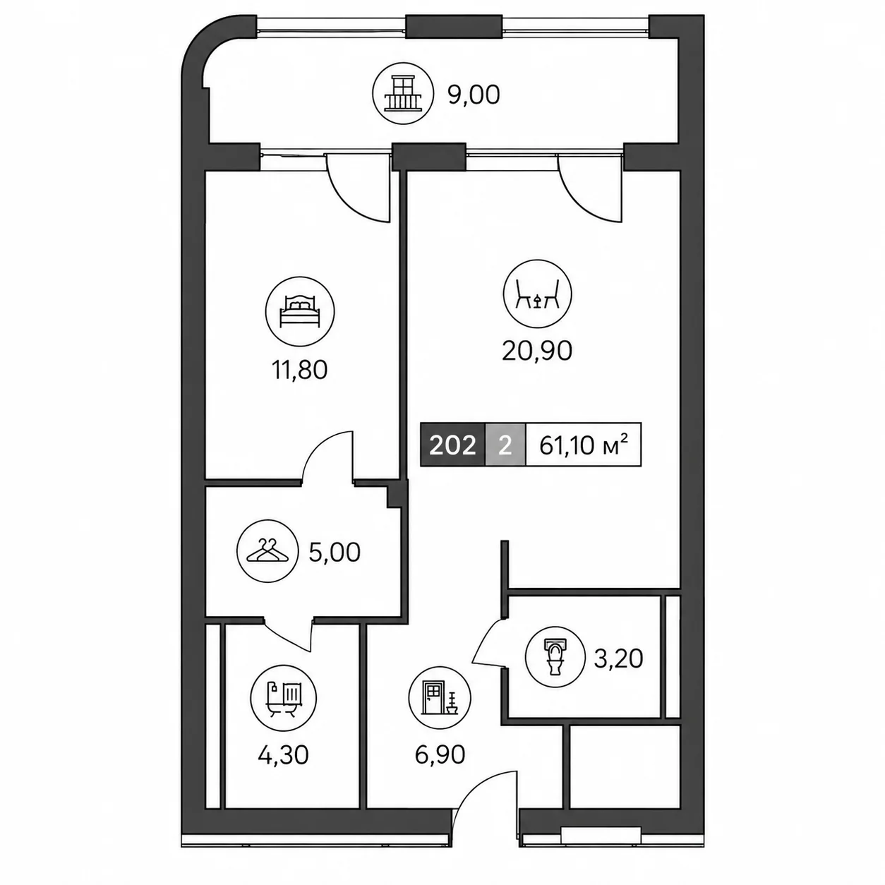Планировка Мантера Residence 61,1 м²
