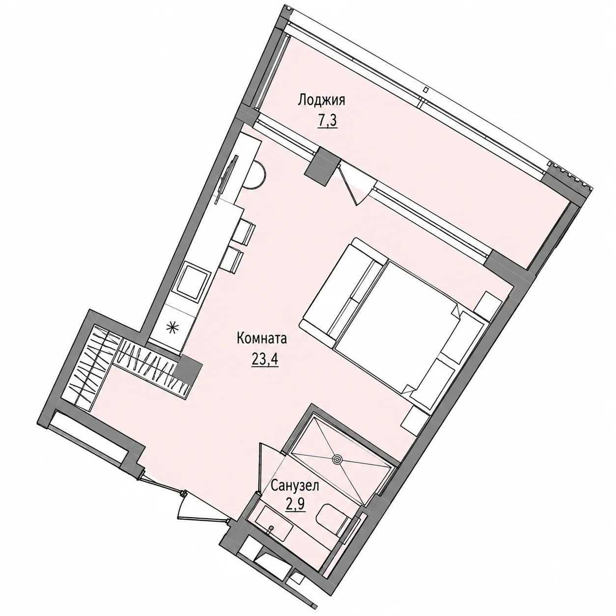 Планировка Riverta 33,6 м²