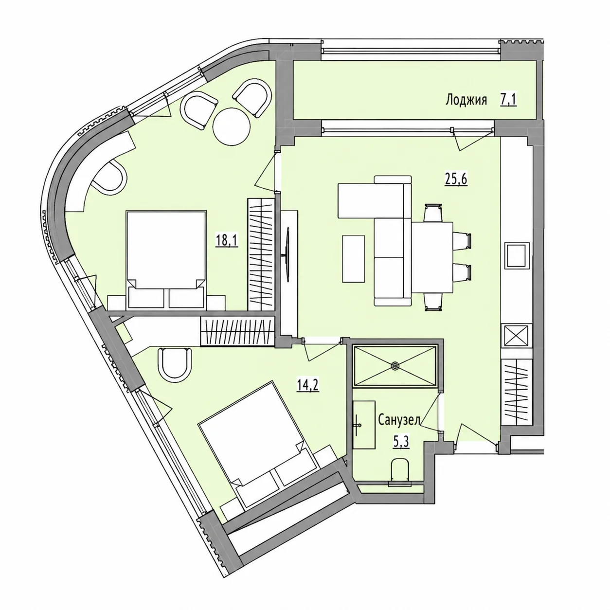 Планировка Riverta 70,3 м²