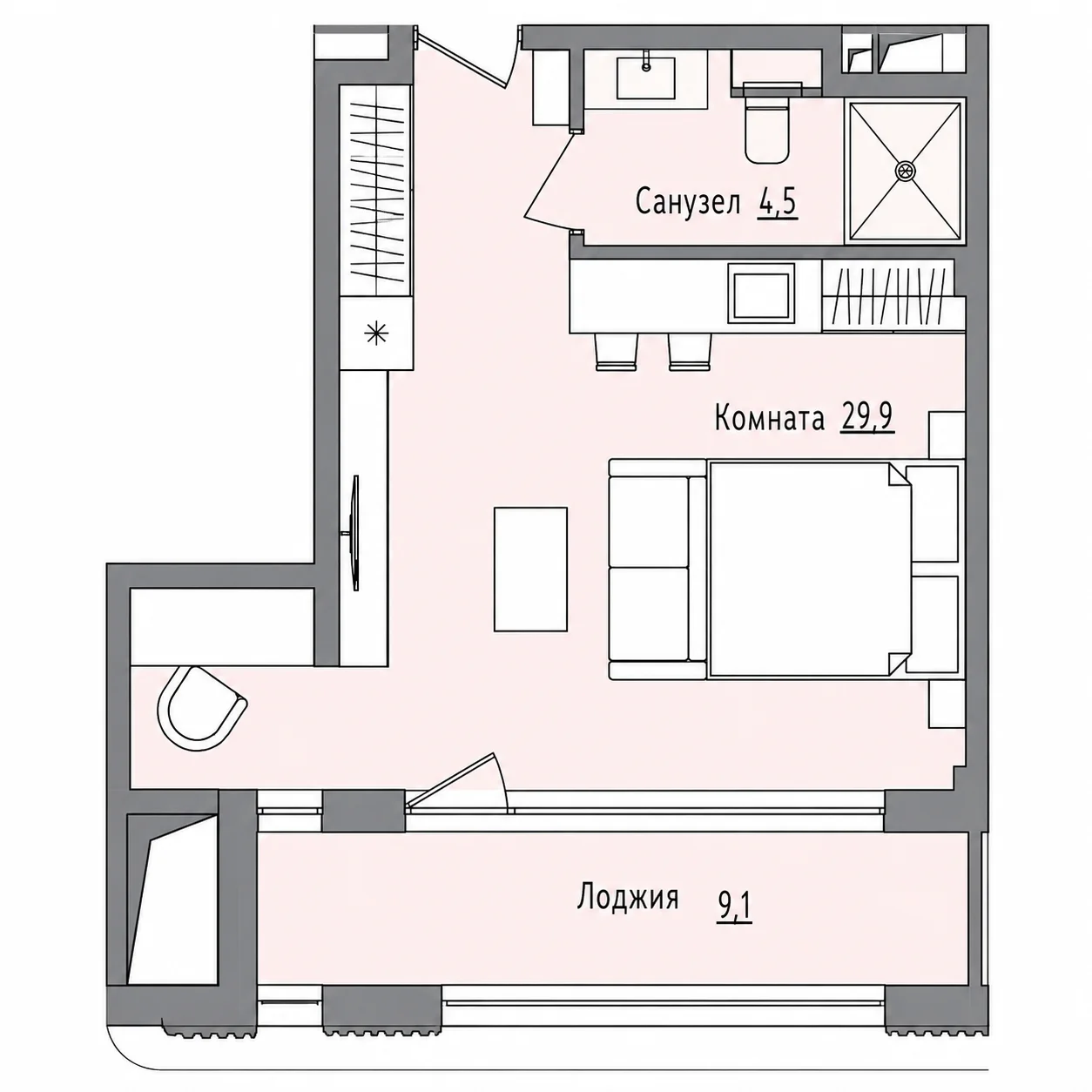 Планировка Riverta 43,5 м²