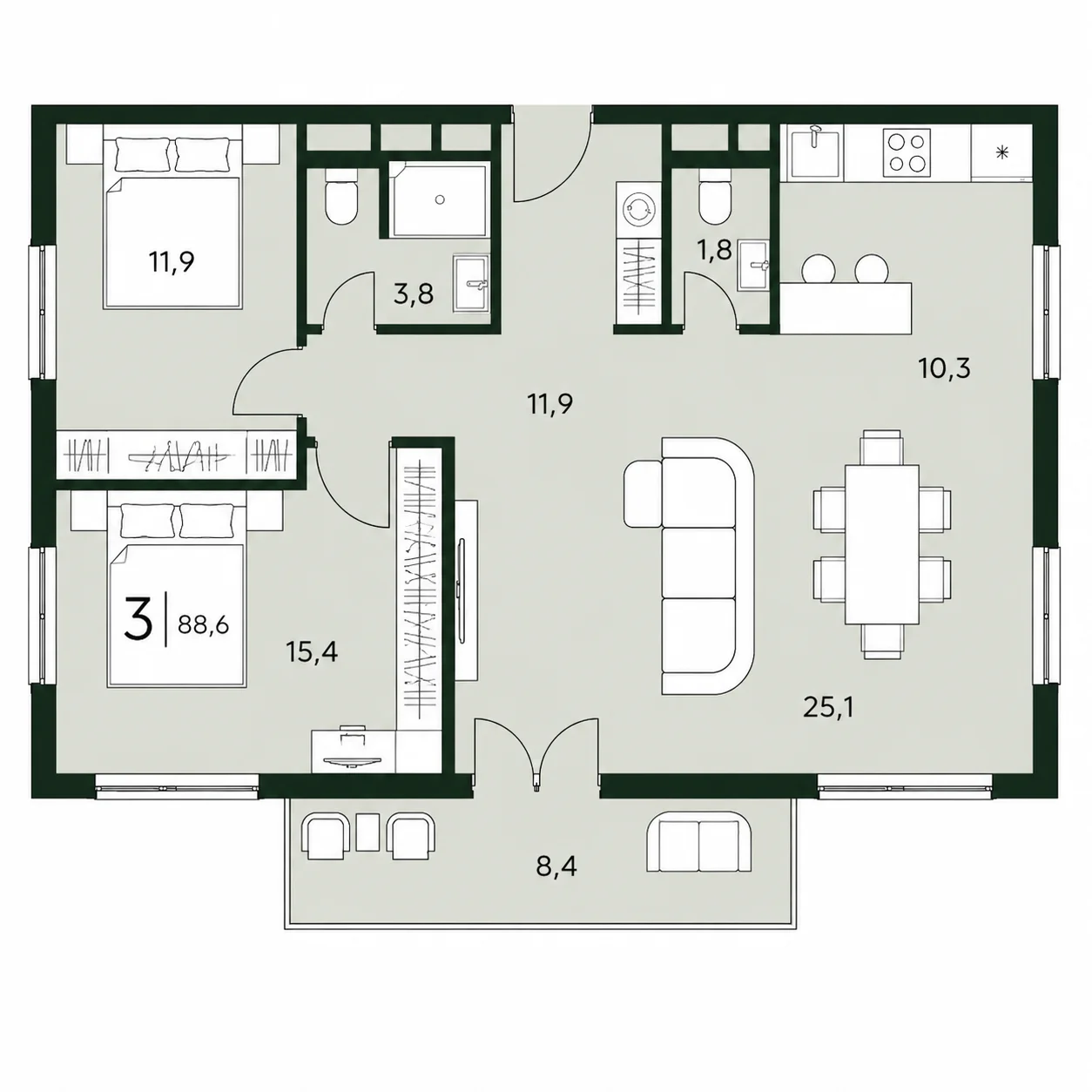 Планировка LeePrime Residences 91,6 м²