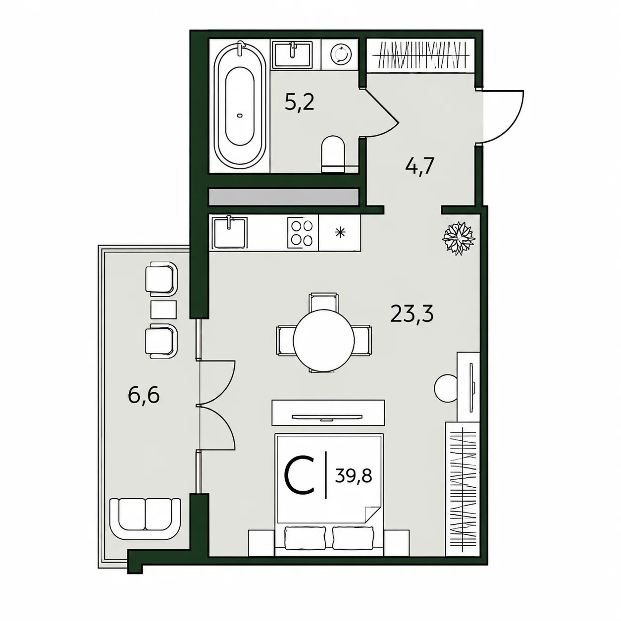 Планировка LeePrime Residences 39,8 м²