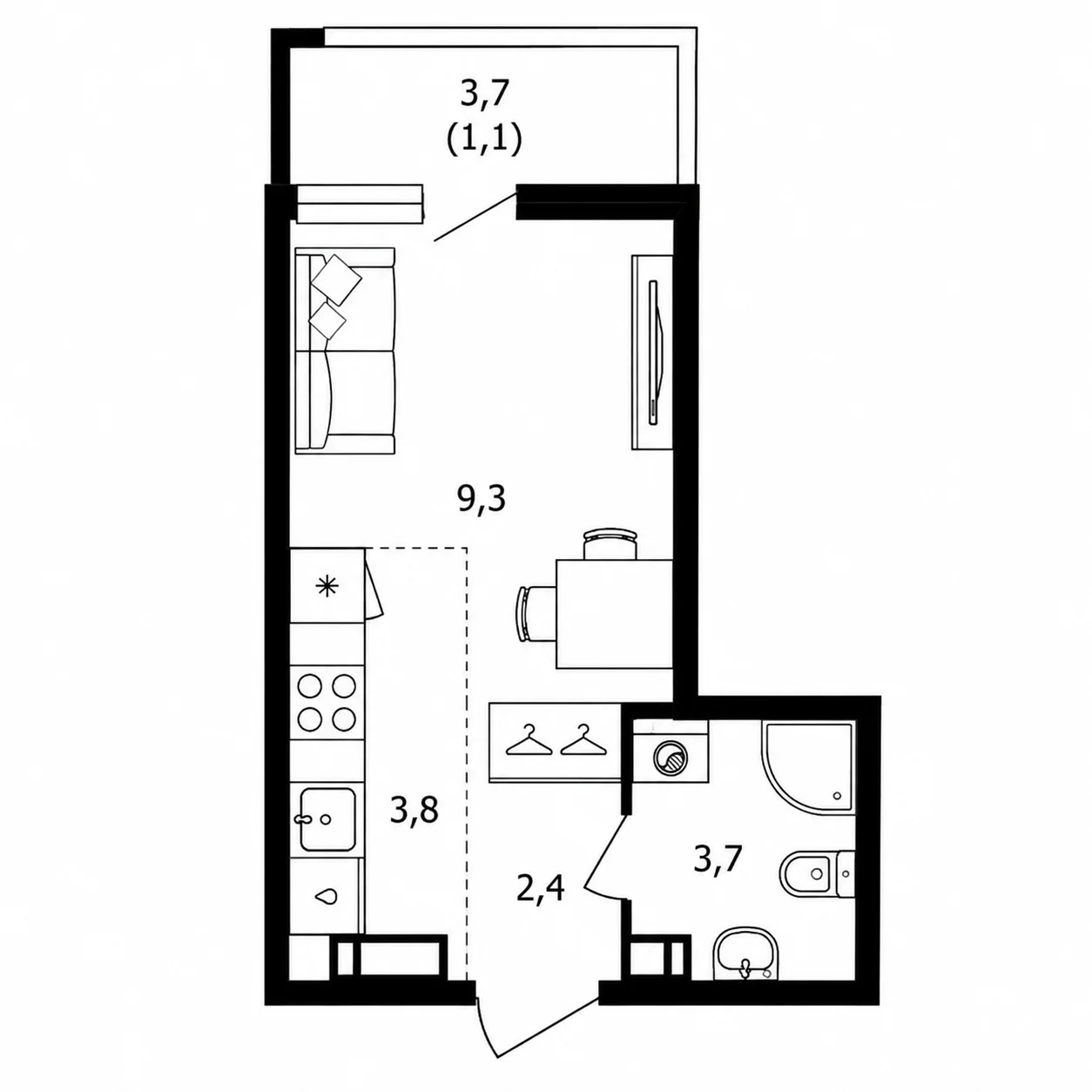 Планировка Лестория 21,2 м²